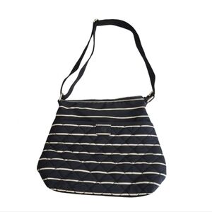 Talbots Crossbody Bag Navy + White Striped Nylon Quilted Medium Purse